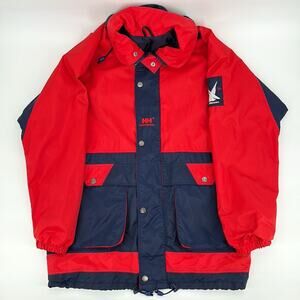 Vintage Helly Hansen Men’s Rd Blue Hooded Zip Up Windbreaker Size S